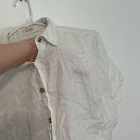 CATHERINE MALANDRINO Solid White Popover Short Sleeve 100% Linen Peplum Blouse M - Picture 6 of 12